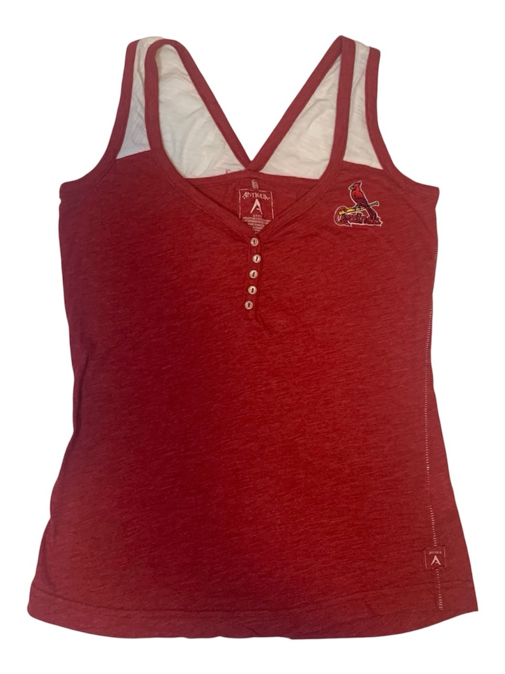 St Louis Cardinals Red Women's Henley Tank with Embroidered Team Logo Size S
